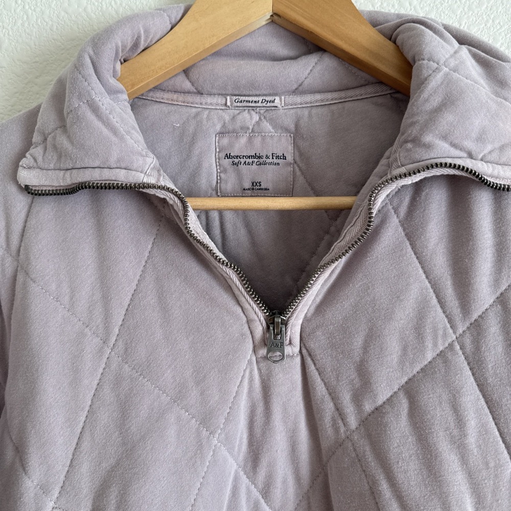 Abercrombie & Fitch Sweatshirt XXS Quilted Dusty Purple 1/4 Zip Pullover Crop - Picture 4 of 9
